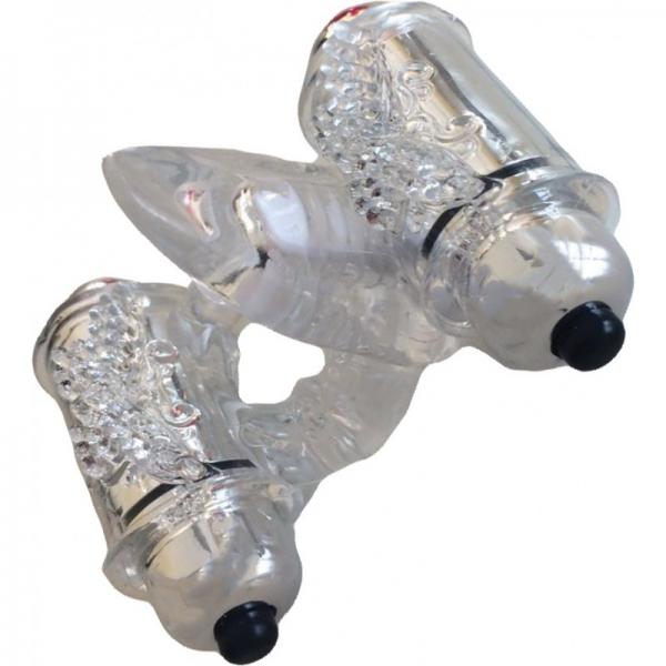 Double Down Vibrating Cock Ring With Tongue Clear