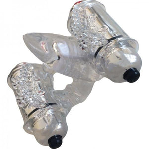 Double Down Vibrating Cock Ring With Tongue Clear