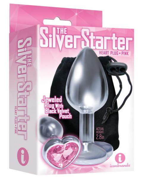 The Silver Starter Heart Bejeweled Steel Plug Pink