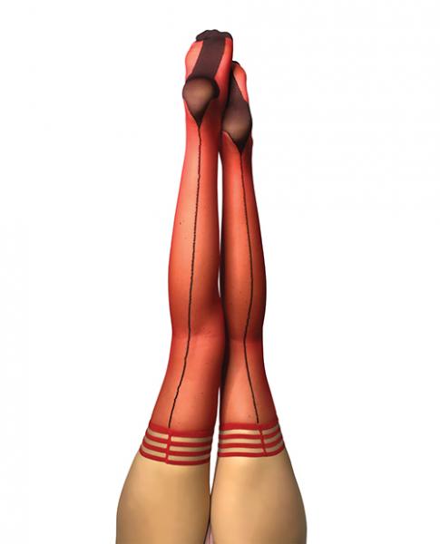 Kix'ies Monica Sheer Cuban Heel W/Back Seam Thigh Highs Red A