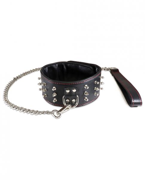 Sultra Lambskin 2.5 Inches Studded Collar With 24 Inches Chain Black