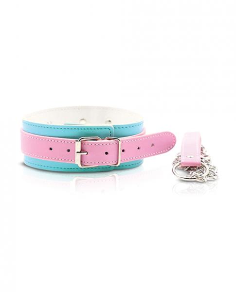 Nobu Fetish Choker & Leash Set Pink/Blue