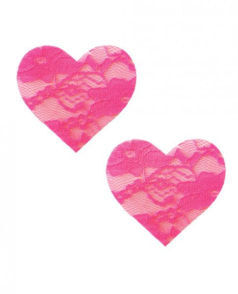 Neva Nude Black Light Lace Heart Pasties Pink O/S