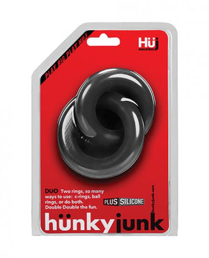 Hunkyjunk Duo Linked Cock & Ball Rings Tar Black