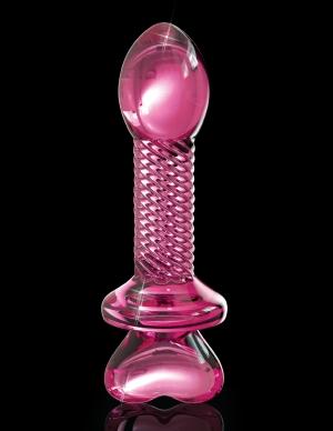 Icicles No 82 Hand Blown Glass Butt Plug Ribbed Pink