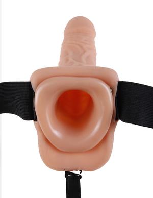 Fetish Fantasy 7" Vibrating Hollow Strap On Balls Beige