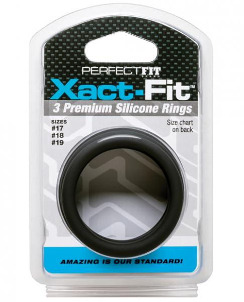 Xact Fit Cockring 3 Ring Kit M/L Black Silicone