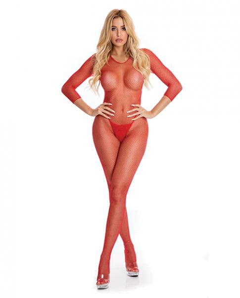 Pink Lipstick Risqué Crotchless Bodystocking Red M/L