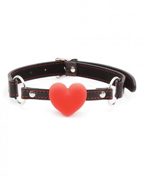 Plesur Heart Ball Gag W/Red Hearts Black