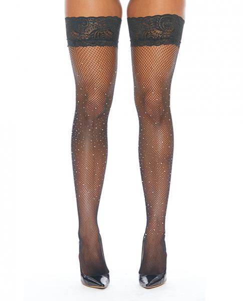 Rhinestone Thigh High W/Silicone Black O/S