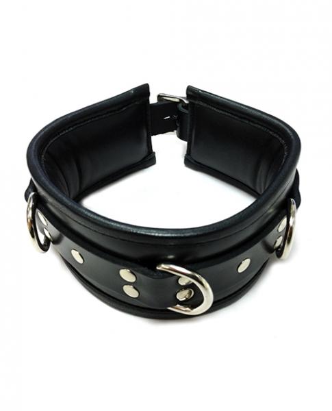 Rouge Leather Padded 3 D Ring Collar Black