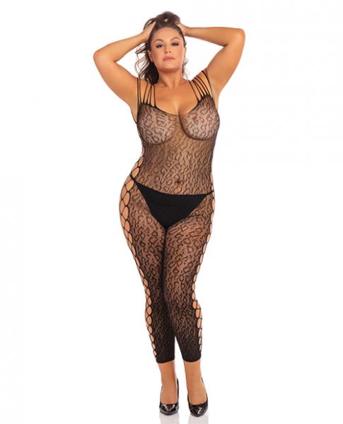 Rene Rofe Animal Crotchless Bodystocking Black 1x/2x