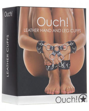 Ouch Leather Hand And Leg Cuffs Black