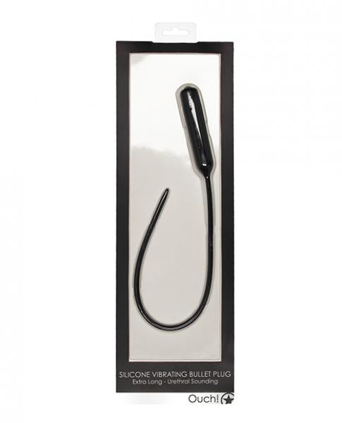 Shots Ouch Extra Long Urethral Sounding Silicone Vibrating Bullet Plug Black