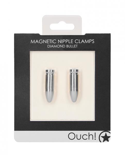 Shots Ouch Diamond Bullet Magnetic Nipple Clamps Silver