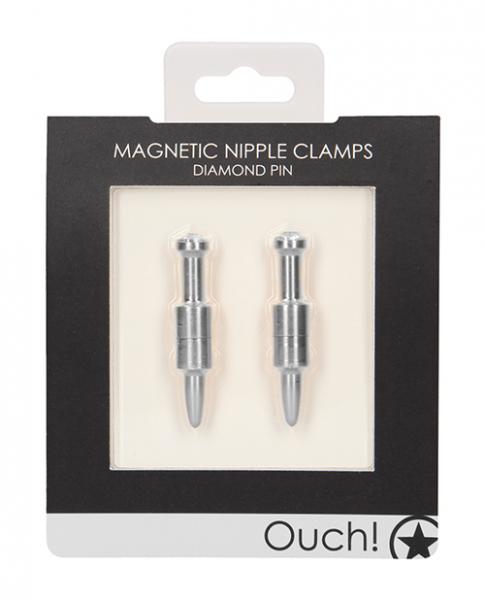 Shots Ouch Diamond Pin Magnetic Nipple Clamps Silver