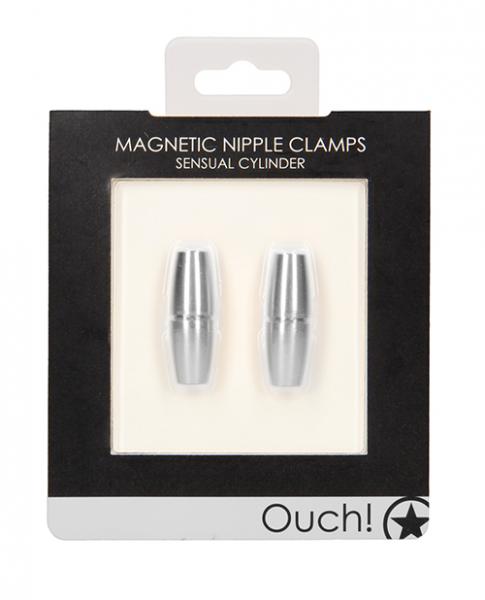 Shots Ouch Sensual Cylinder Magnetic Nipple Clamps Silver