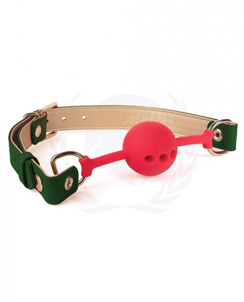 Spartacus Silicone Ball Gag W/Green Gold Pu Straps 46 Mm