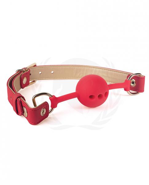 Spartacus Silicone Ball Gag W/Red Gold Pu Straps 46 Mm