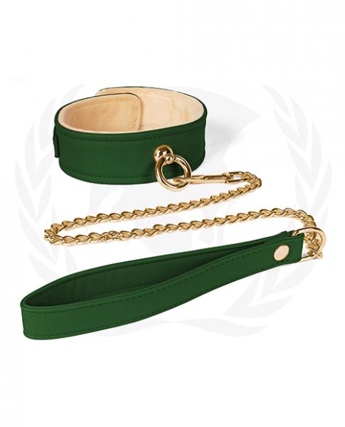 Spartacus Plush Lined Pu Collar & Chained Leash Green