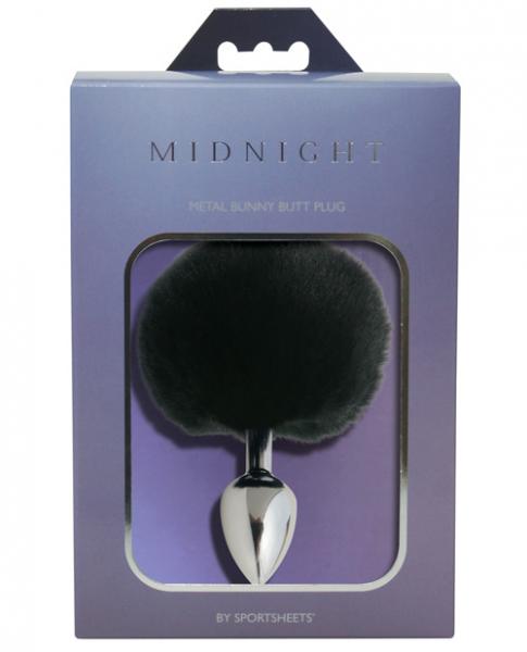 Midnight Metal Bunny Butt Plug Black Rabbit Fur