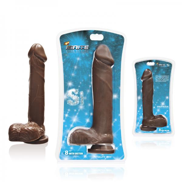 Si 8in Cock W/Balls & Suction Cup Brown