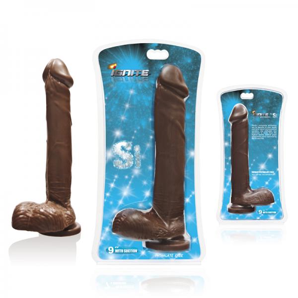 Si 9in Cock W/Balls & Suction Cup Brown