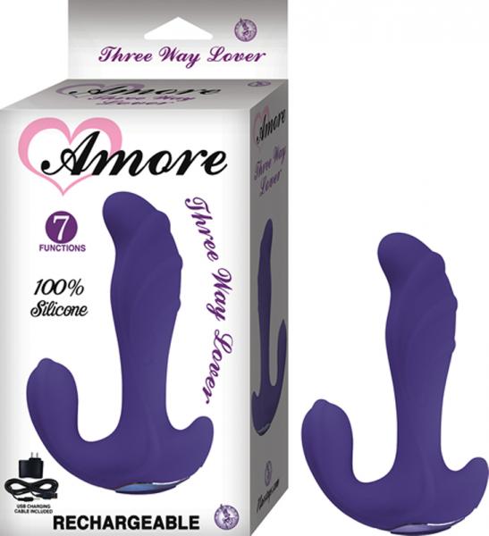 Amore Three Way Lover Silicone, Waterproof, 7 Functions, Usb Rechargable (Included With Cable) Purpl