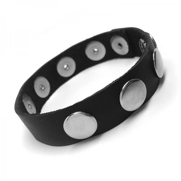 Rock Solid Adjustable Leather 5 Snap Cock Ring Black