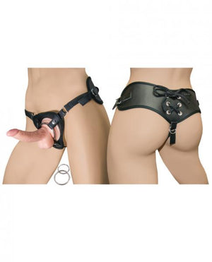 All American Whoppers 5 Inches Curved Dong Balls Beige & Universal Harness