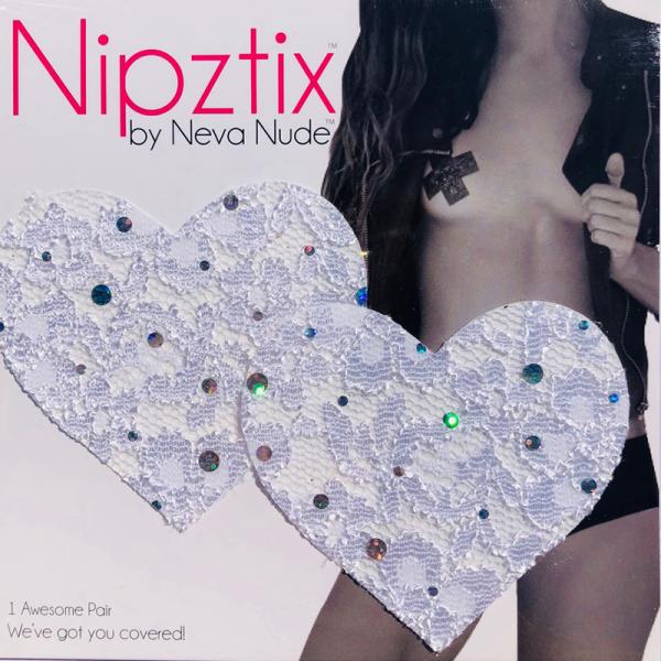 Neva Nude Pasty Heart Sequin Lace White