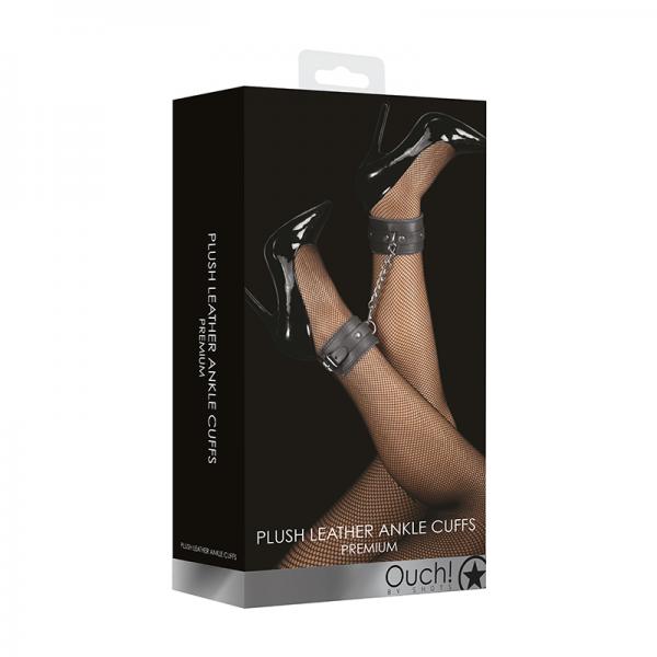 Ouch! Plush Leather Ankle Cuffs Black