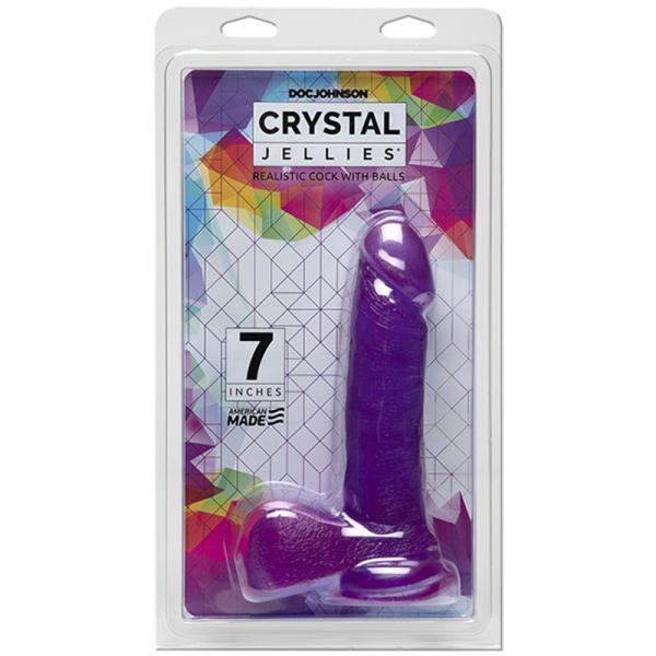 Crystal Jellies 7in Realistic Cock W/Balls Purple