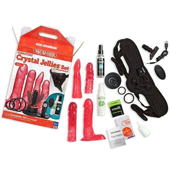 Vac U Lock Vibrating Crystal Jellies Set With Remote Pink