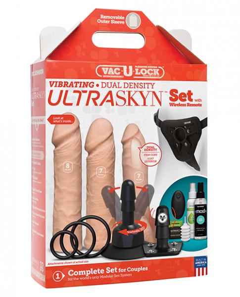 Vac U Lock Vibrating Ultraskyn Couples Set With Remote Beige