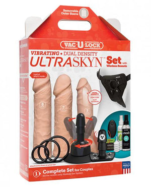 Vac U Lock Vibrating Ultraskyn Couples Set With Remote Beige