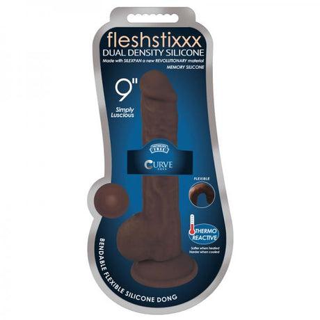 Fleshstixxx 9in Silicone Dildo W/ Balls Chocolate