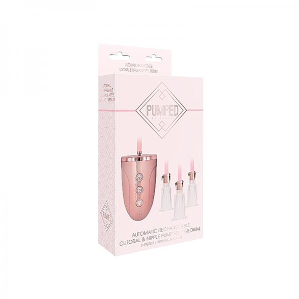 Automatic Rechargeable Clitoral & Nipple Pump Set Medium Pink