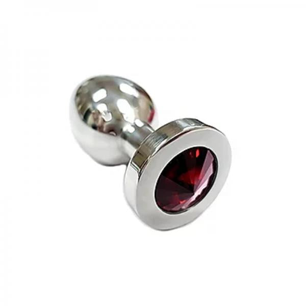 Stainless Steel Smooth Medium Butt Plug Red Crystal In Clamshell