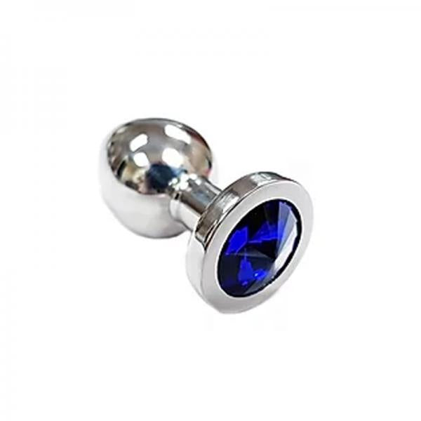 Stainless Steel Smooth Small Butt Plug Small With Blue Crystal In Clamshell