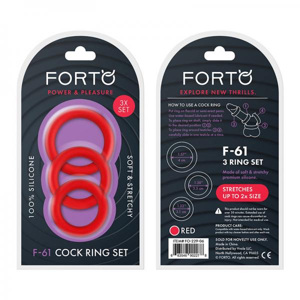 Forto F 61: 3 Piece C Ring Set 100% Silicone (1.2in, 1.38in 1.57in) Red