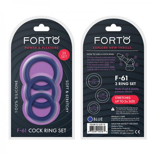 Forto F 61: 3 Piece C Ring Set 100% Silicone (1.2in, 1.38in 1.57in) Blue