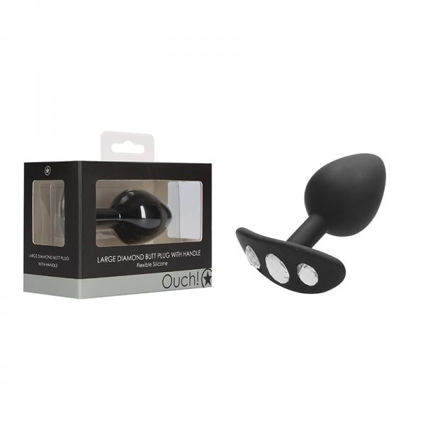 Ouch! Large Diamond Butt Plug With Handle Black