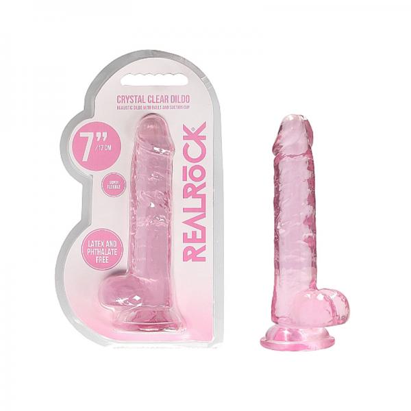 Realrockrealistic Dildo With Balls 7" Pink