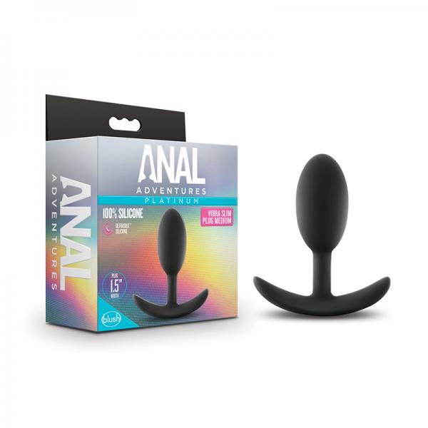 Anal Adventures Platinum Silicone Vibra Slim Plug Medium Black