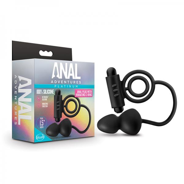 Anal Adventuresplatinum Silicone Anal Plug With Vibrating C Ring Black