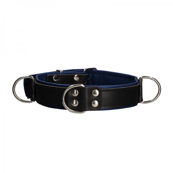 Premium Leather Bondage Collar Black/Blue