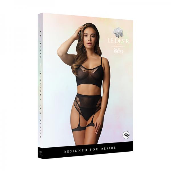Shots Le Desir 2 Piece Bra Set With Garters Black O/S