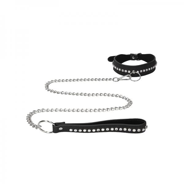 Ouch Diamond Studded Collar With Leash Black