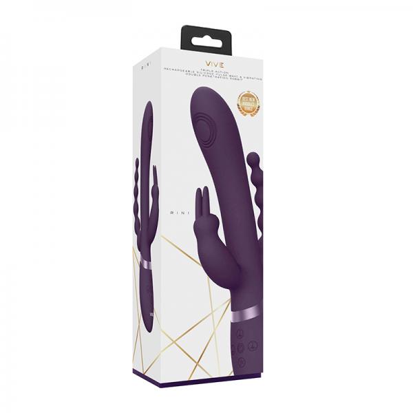 Vive Rini Rechargeable Pulse Wave Triple Motor Silicone Rabbit Purple